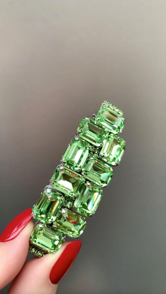 Green hair clip, Art Deco style hair barrette, Premium Quality European Crystal Peridot hair clip, Present for her