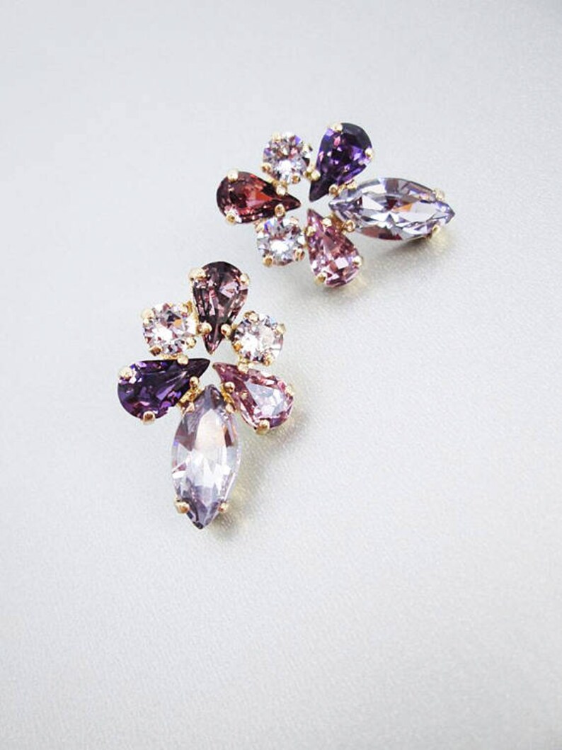 Lavender Lilac Bridal Crystal Earrings Crystal Bridal Stud Etsy