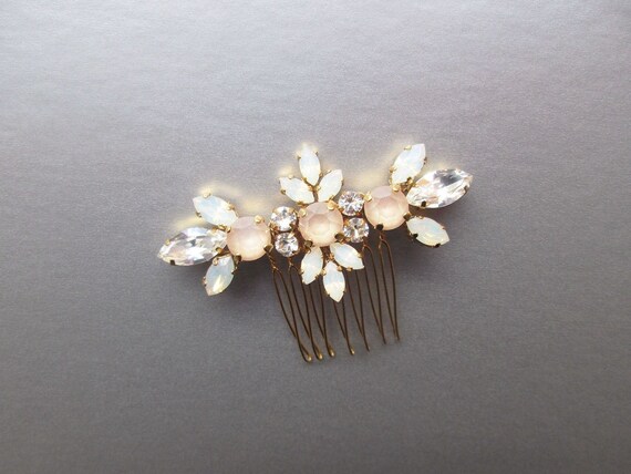 Pastel Champagne Opal crystal hair comb, Bridal crystal comb, Ivory comb, Opal Bridal comb in gold, silver, rose gold, Small hair comb