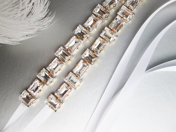 Bridal belt, Step cut Crystal bridal belt sash, Bridal crystal sash in gold or silver, Wedding belt in gold or silver,