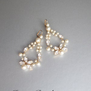 Bridal crystal earrings, Crystal pearl bridal earrings, Premium Quality European Crystal, Bridal earrings in gold, silver, rose gold image 3