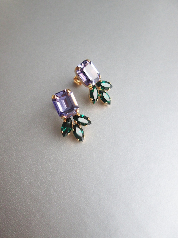 Tanzanite crystal studs, Emerald earrings, Dainty purple stud earrings in gold, silver, rose, Wedding party, bridesmaids
