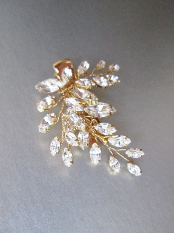 Bridal hair pin clip, crystal hair clip, Wedding crystal pin, Leaf crystal alligator hair clip, Silver, gold, rose gold hair clip