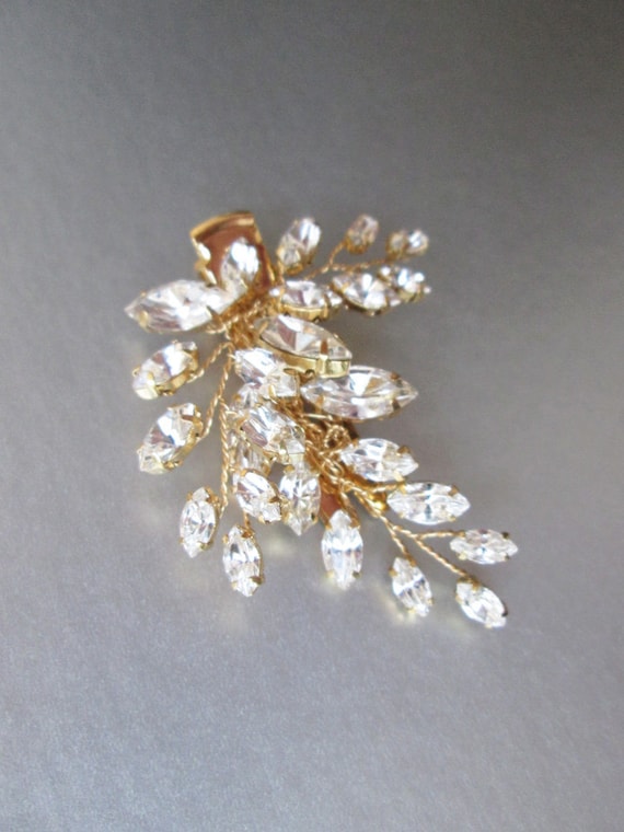 Bridal hair pin clip, crystal hair clip, Wedding crystal pin, Leaf crystal alligator hair clip, Silver, gold, rose gold hair clip