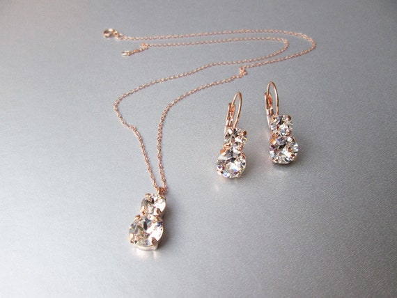 Crystal jewelry set, Bridal crystal earrings necklace, Premium European Crystal rhinestone Bridesmaids jewelry in gold, silver, rose gold