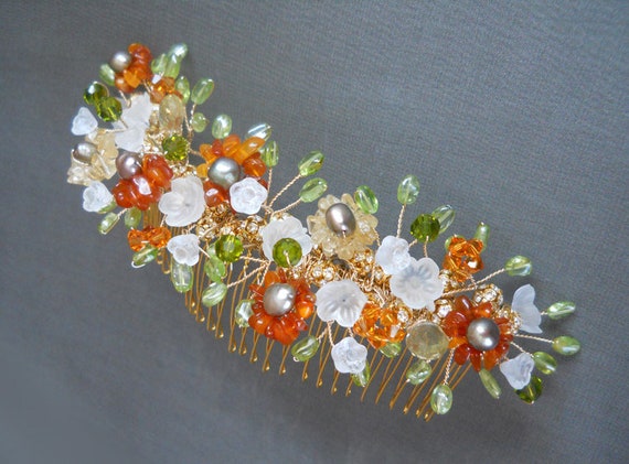 Bridal comb, Bridal gemstone hair comb, Wedding hair comb, crystal and gemstone hair comb tiara