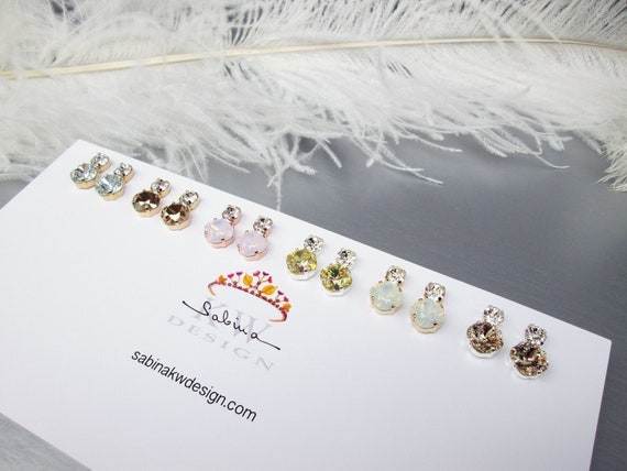 Colorful Dainty studs - set of 6, Crystal earrings, Stud rhinestone earrings in gold, silver, rose gold, Wedding party gift