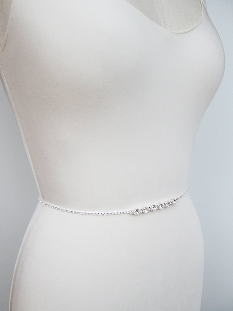 Bridal belt sash Super skinny bridal belt Dainty crystal | Etsy