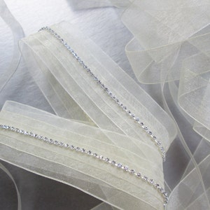Bridal belt, Bridal crystal belt sash, Organza ribbon bridal sash in silver, gold or rose gold,