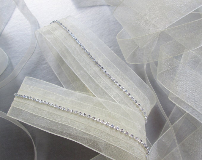 Bridal crystal belt sash, Organza ribbon bridal sash in silver, gold or rose gold,