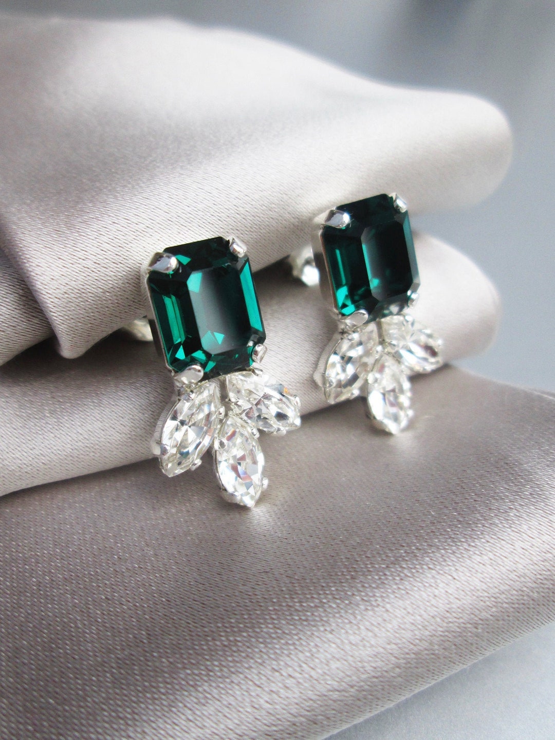 Boucles d'oreilles en cristal émeraude, boucles d'oreilles émeraude ...