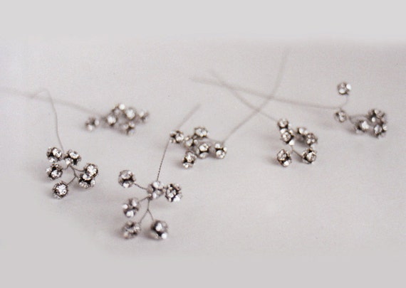 Crystal hair pins, Swarovski crystal and oxidized silver hair pin branches - includes 6 pieces