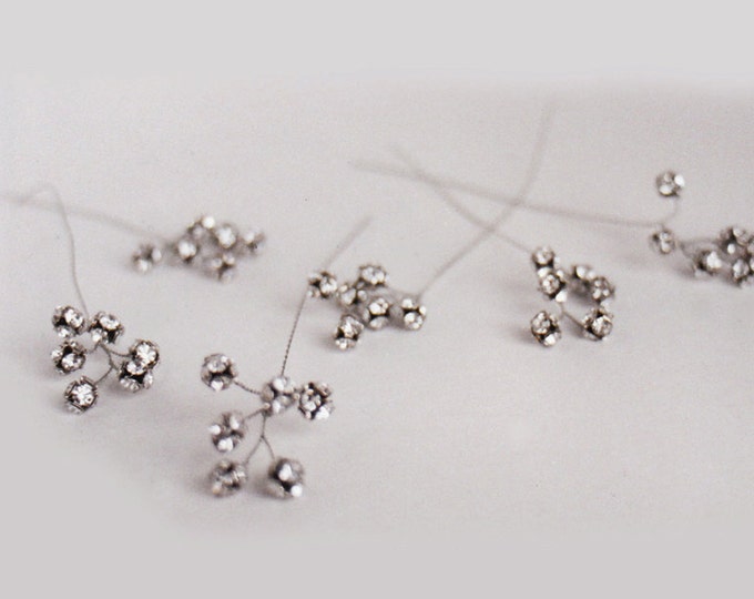 Crystal hair pins, Swarovski crystal and oxidized silver hair pin branches - includes 6 pieces