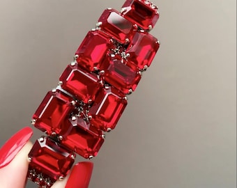Rote Haarspange, Haarspange im Art-Deco-Stil, europäische Kristall-Haarspange, Geschenk für sie