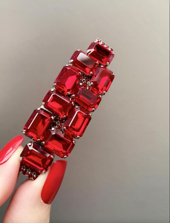 Red hair clip, Art Deco style hair barrette, Premium Quality European Crystal hair clip, Present for her
