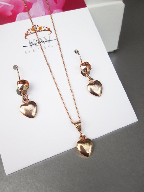 Heart jewelry set, Birthstone color crystal earrings necklace set, Premium European Crystal rhinestone jewelry in gold, silver, rose gold,