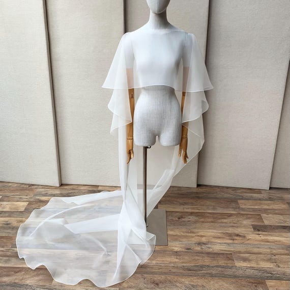 Silk Organza Bridal Cape: Waterfall Wedding Shoulder Cover, Handmade
