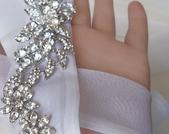 Bridal sash belt, Hand made silk organza and crystal sash, Wedding belt, Crystal belt sash, Bridal crystal sash, Rhinestone belt