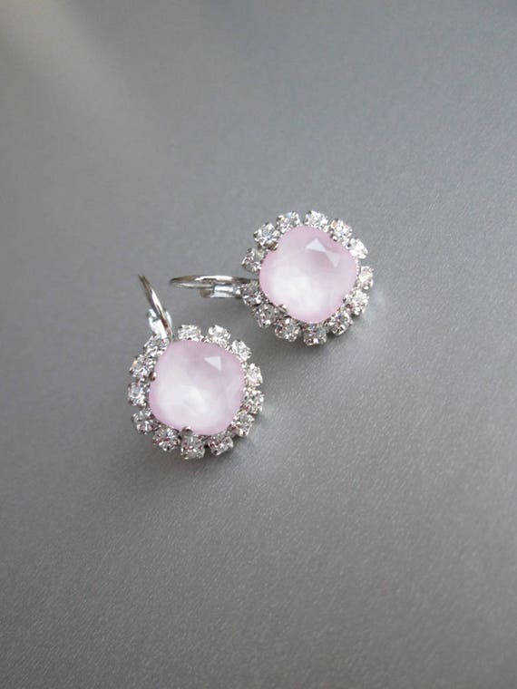 Pink Crystal bridal earrings, Earrings in gold, silver, Wedding crystal earrings,