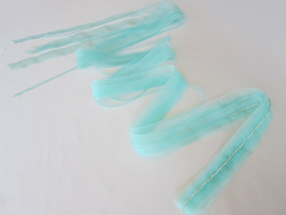 Bridal belt, Bridal belt sash, Organza ribbon bridal crystal sash belt in aqua blue, Crystal wedding belt sash,