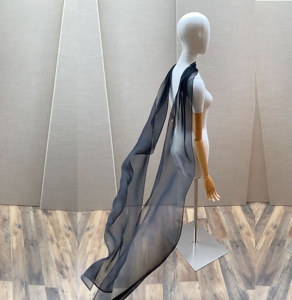 Silk evening scarf, Modern shawl scarf in black, 100% Silk chiffon special occasion, Bridal party, Mother of the bride, Soft and delicate