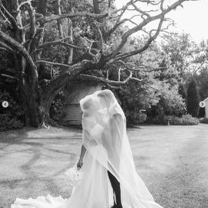 Velo di seta, Velo da sposa squisito in organza di seta al 100%, Velo da sposa Couture con fard, Velo lungo a cascata da cattedrale immagine 10