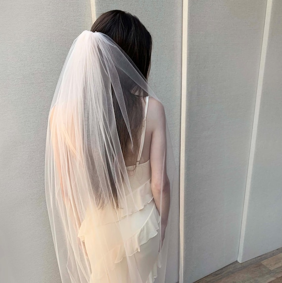 Classic veil, Bridal veil traditional style in pink, Single tier long veil