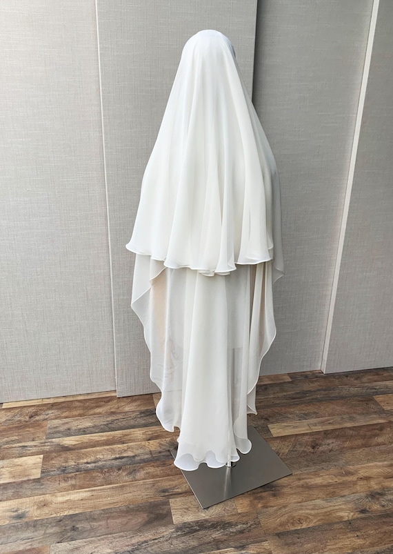 Silk chiffon veil with blusher, Soft Silk bridal veil, Exquisite 100% Silk chiffon wedding veil Valtz length, Couture Bridal sheer drop veil