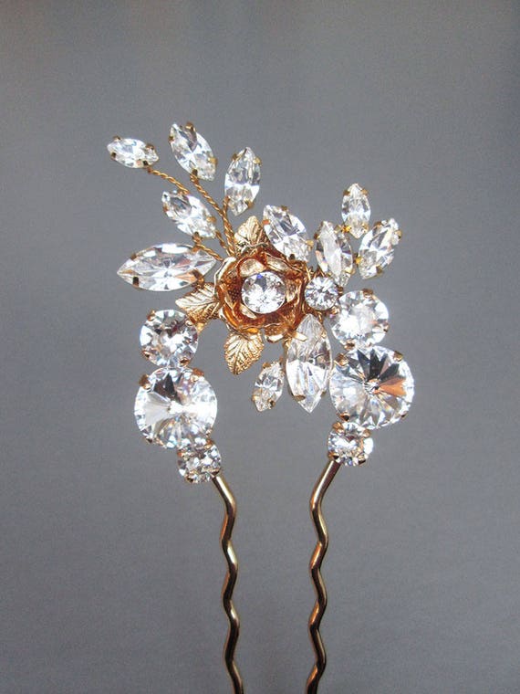 Hair pin stick, Bridal crystal hair pin, Flower wedding hair pin, Bridal hair comb in gold, silver, rose gold