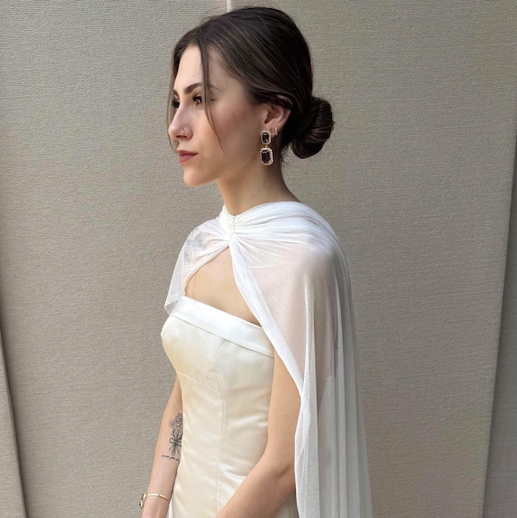 Silk Tulle Bridal shawl, Modern Wedding or Special Occassion shawl scarf with pearls