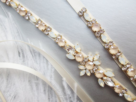 Pastel Champagne opal Bridal belt sash, Crystal belt ivory cream, Wedding belt, Premium European Crystal Opal bridal belt, Rhinestone sash