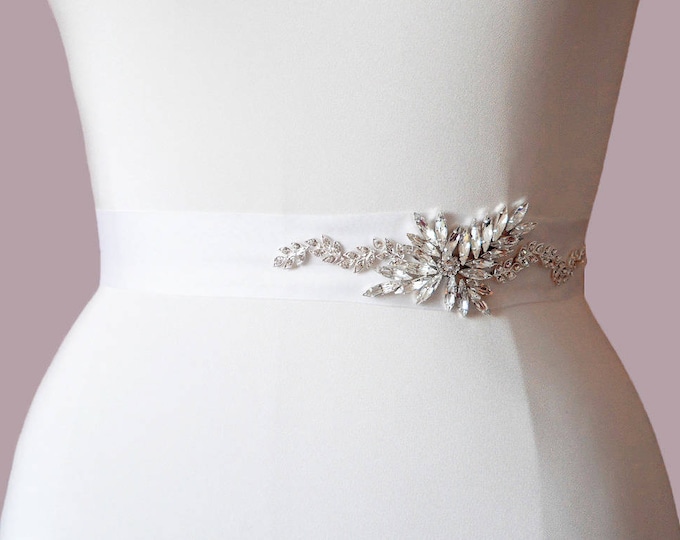 Bridal belt, Bridal belt sash, Bride Flower Girl Bridesmaids, Beaded rhinestone bridal sash belt, Wedding belt sash, As seen in Ebony