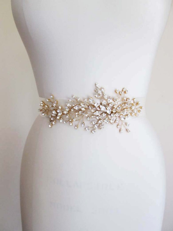 Exquisite bridal belt sash, Bridal crystal belt sash, Wedding crystal belt, Premium European Crystal floral belt, Gold or silver belt