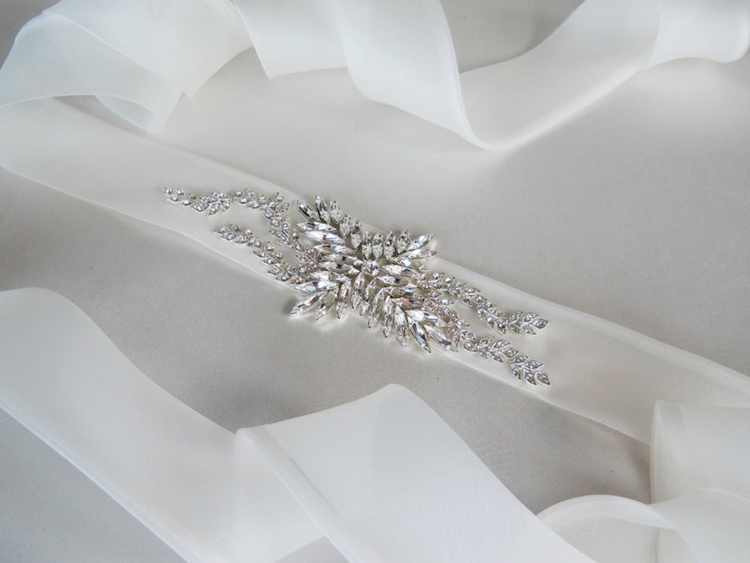 Bridal Sash Belt: Beaded Rhinestone, Silk Organza Ribbon - Etsy display picture 3
