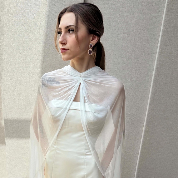 Silk Tulle Bridal shawl, Modern Wedding or Special Occassion shawl scarf with pearls