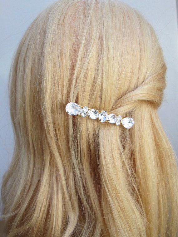 French barrette with Premium European Crystal, Crystal hair clip, Bridal party crystal clip, Rhinestone Wedding hair clips