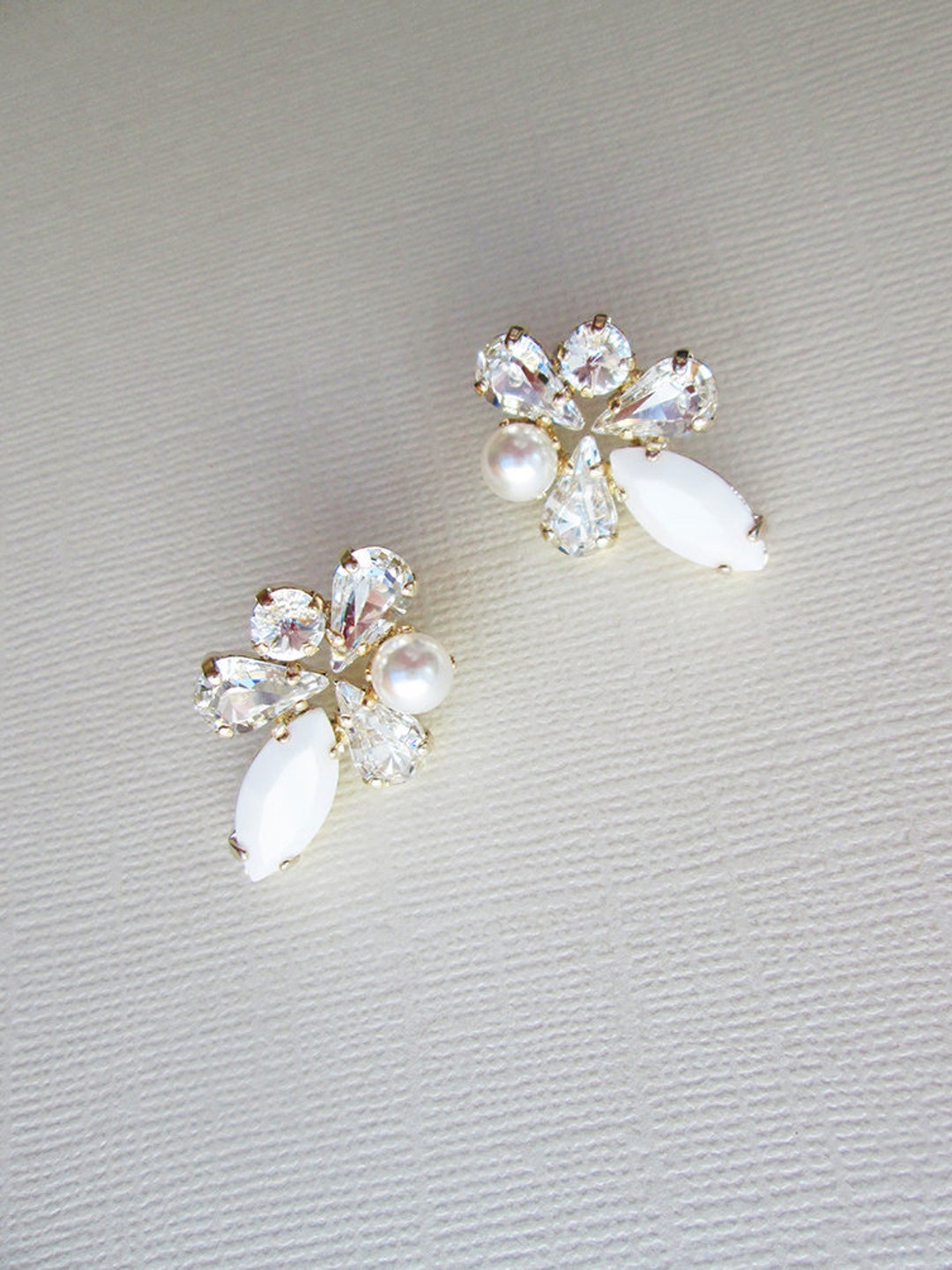 Crystal Bridal Earrings, Pearl and Crystal Studs, Stud Rhinestone ...