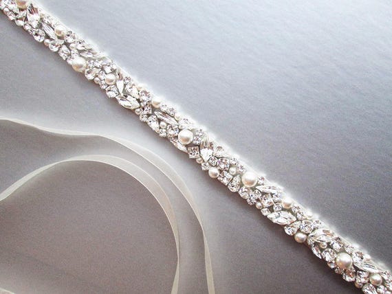 Wedding Gold Belt, Pearl Belt for Wedding Dress, Pearl Bridal Sashes and  Belts, Crystal Belt Bridal, Rhinestone and Pearl Thin Wedding Belt 