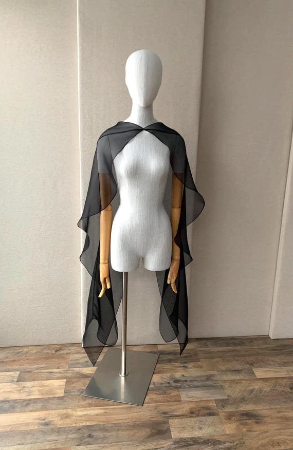 Silk cape for special occasion, Bridal wedding shawl scarf, Black bolero