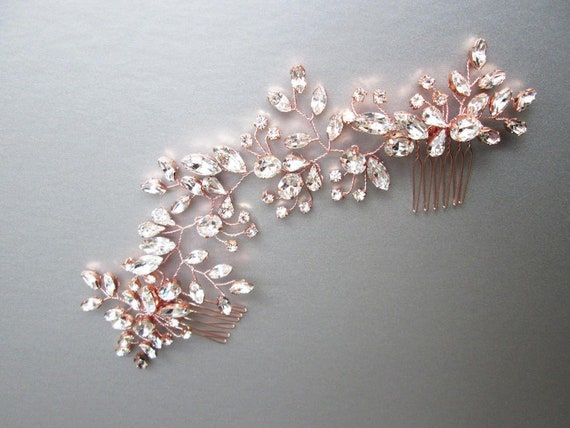 Rose gold bridal hair vine, Rose gold bridal comb, Wedding hair comb, Rhinestone bridal headpiece, Wedding hair vine gold, silver