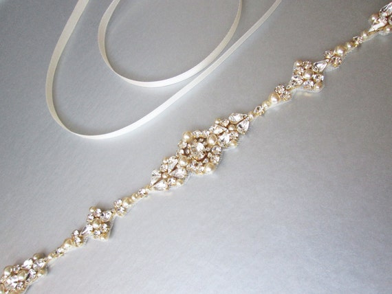 Bridal belt, bridal belt sash, Wedding belt in Gold, Silver, Rose gold, Rhinestone bridal belt, Skinny belt sash crystal and pearl