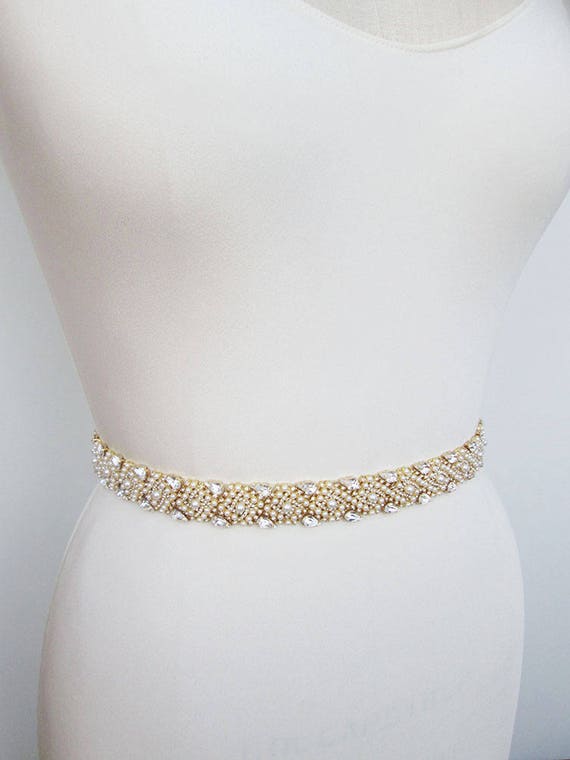 Bridal belt, Gold Bridal belt sash, Crystal belt sash, Wedding crystal belt, Rhinestone and pearl bridal belt in gold, silver, rose gold,