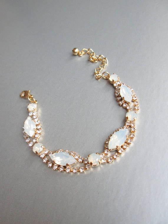 Crystal opal bridal bracelet, Opal bracelet, Wedding crystal rhinestone bracelet in gold or silver, Opal bracelet