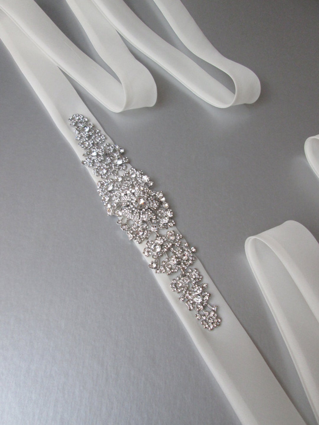 Bridal Rhinestone Organza Waist Sash Self-Tie Wedding Belt Crystal Bridal Belt Sash: Silk Organza Rhinestone Wedding  main image 3