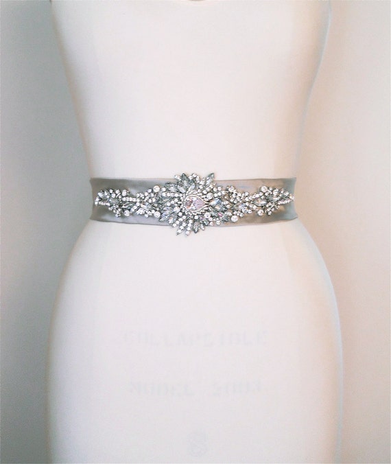 Bridal belt, Silk belt, Crystal bridal sash belt in platinum silver color, Wedding belt, Rhinestone beaded sash, Silk satin bridal belt