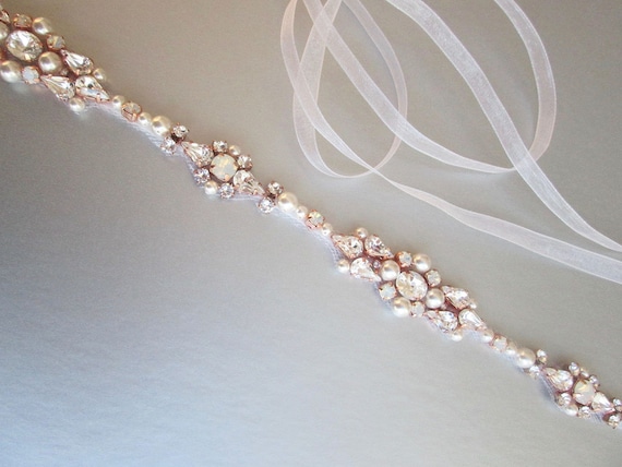 Rose gold Opal bridal belt, Crystal sash, Beaded rhinestone crystal and pearl waist sash, Wedding belt in gold, silver, rose gold