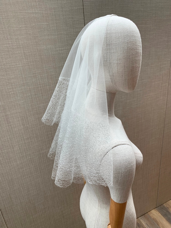 Drop Bridal veil, Barely there drop veil, Wedding silver veil, Shoulder length wedding veil with blusher