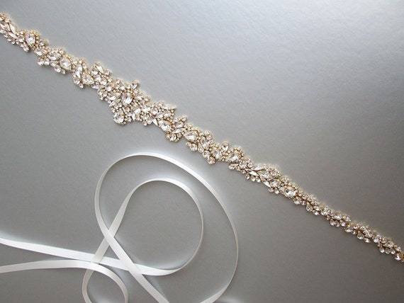 Bridal belt, Bridal belt sash, Crystal belt in silver or gold, Gold Wedding belt, Waist sash in full length, Rhinestone bridal sash