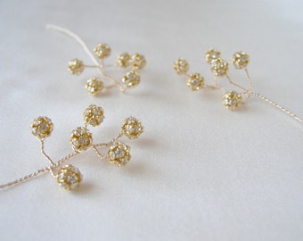 Gold and crystal hairpins, Bridal crystal hair pins, Wedding hair jewelry, Bridal pins, Wedding pins in gold or silver - includes 5 pieces