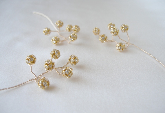 Gold and crystal hairpins, Bridal crystal hair pins, Wedding hair jewelry, Bridal pins, Wedding pins in gold or silver - includes 5 pieces